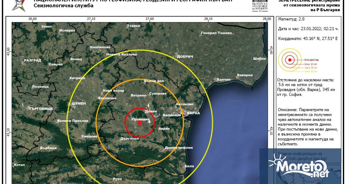 Земетресение с магнитуд М 2 8 е регистрирано днес в района на