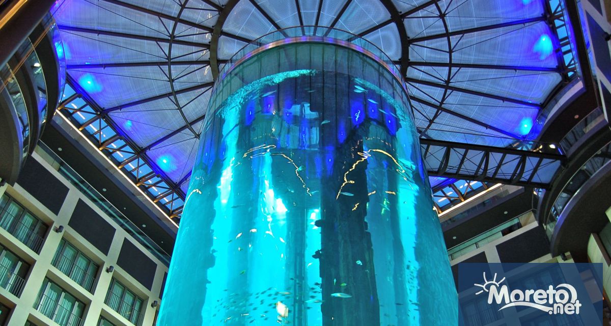 Най-големият цилиндричен аквариум в света се пръсна в хотел в