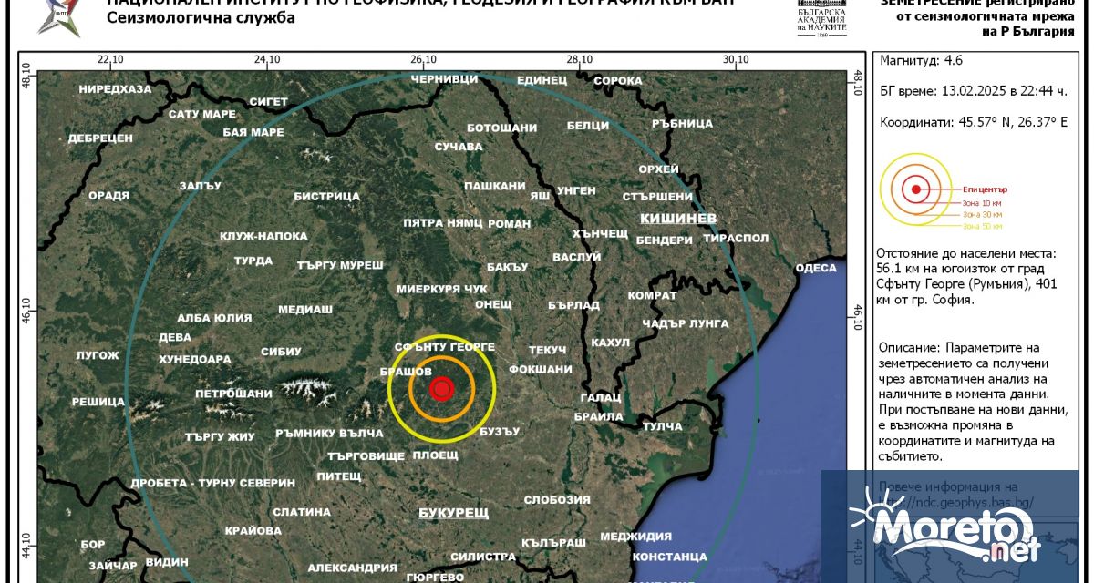 Земетресение с магнитуд 4 6 e регистрирано снощи в сеизмичната зона