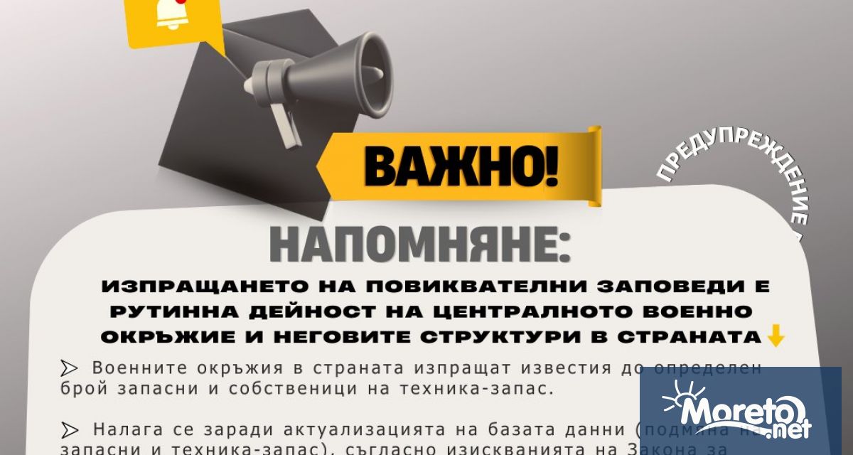 Твърдението че се изпращат повиквателни за обявена мобилизация е невярно